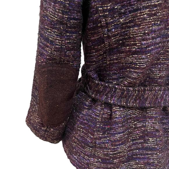 Etro Jacket Womens 42 Purple Wool Blend Belted Velvet Trim Embroidered Milano - Picture 6 of 9